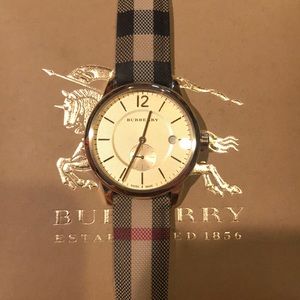 Gold Burberry Watch with Plaid Band